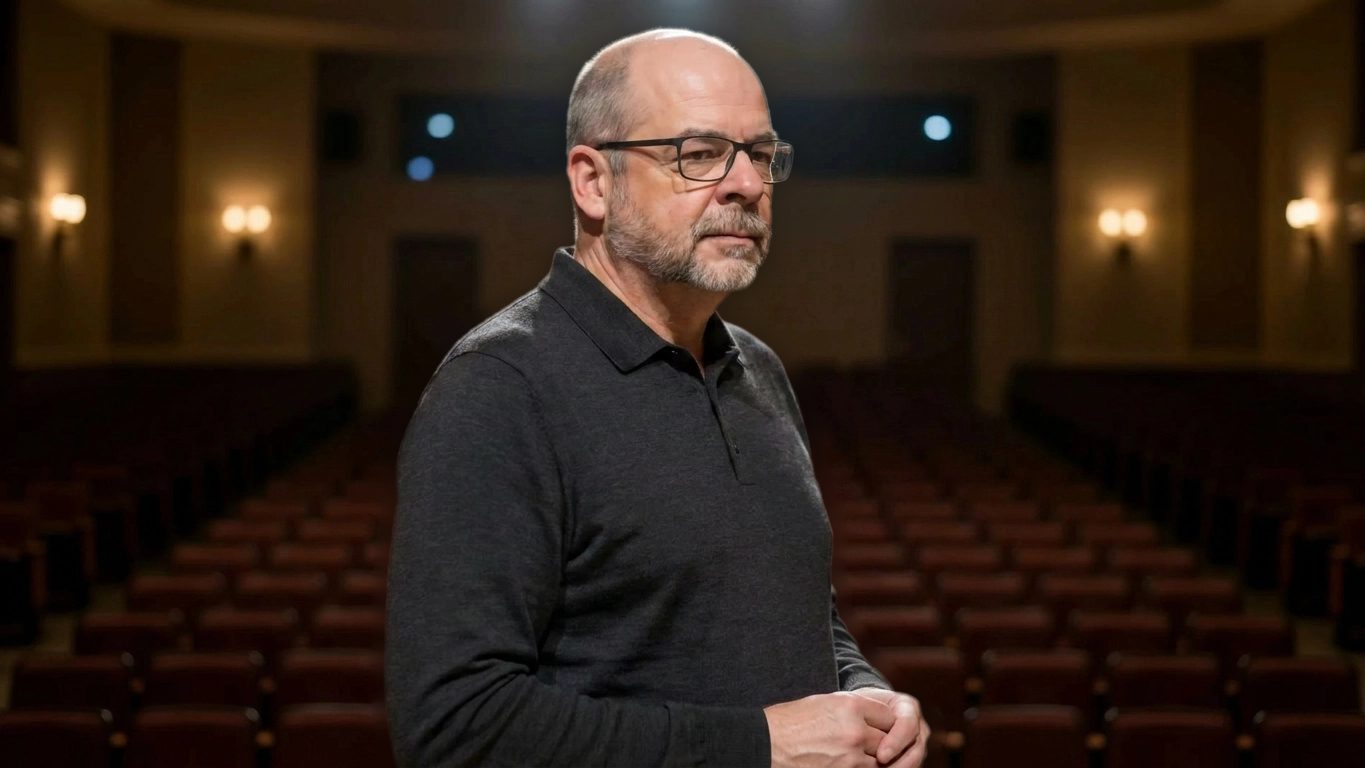 Speaker standing on stage in an empty theater